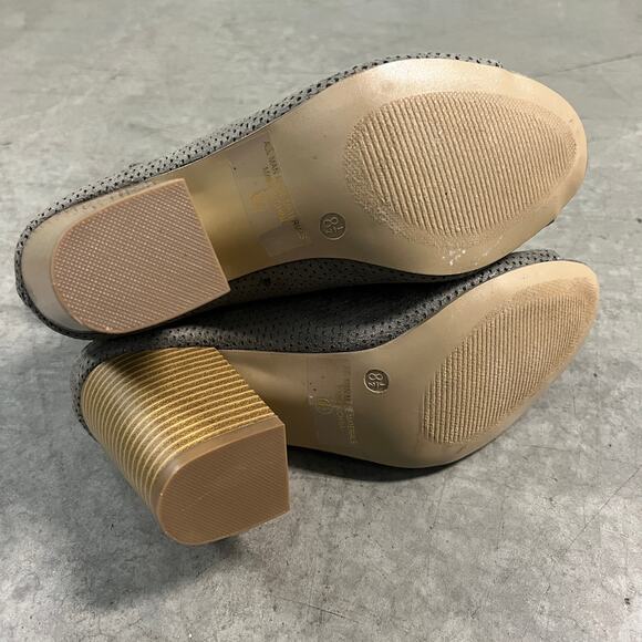 Nature Breeze (8.5) Gray Perforated Faux Suede Peep Toe Chunky Heel Booties - Picture 7 of 10